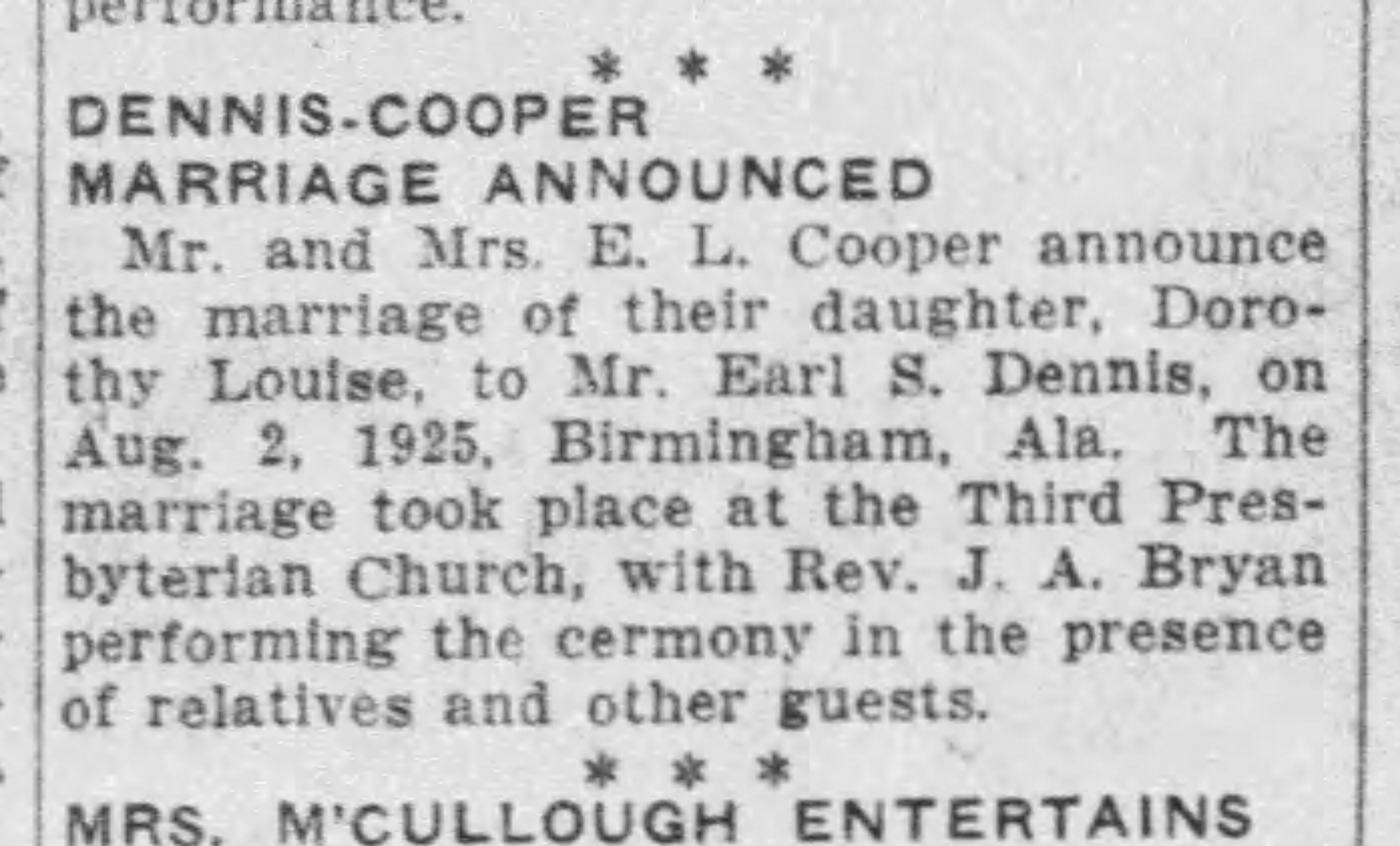 Dennis-Cooper Marriage Announced